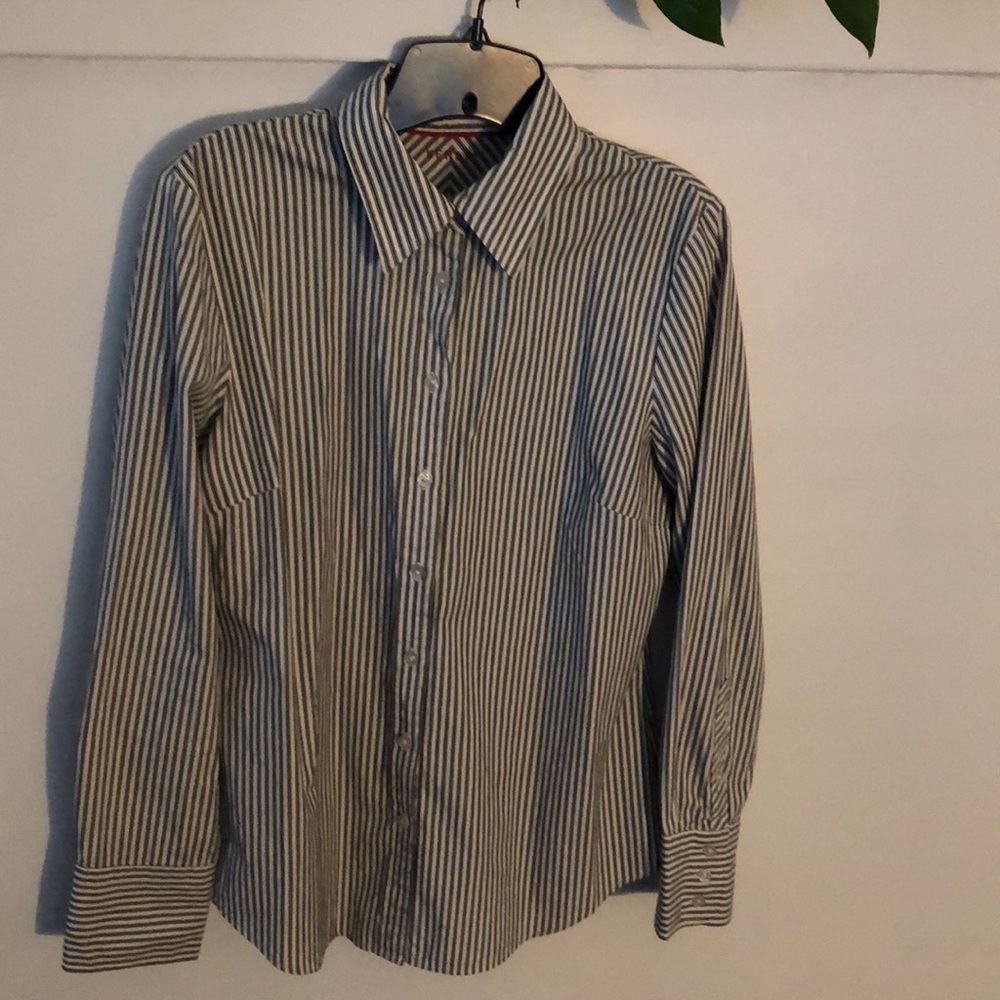 Kenar Black and White Striped Cotton Button-down Blouse / Shirt